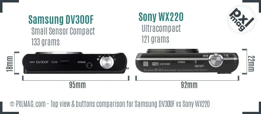 Samsung DV300F vs Sony WX220 top view buttons comparison