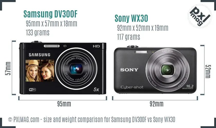 Samsung DV300F vs Sony WX30 size comparison