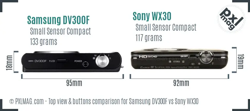Samsung DV300F vs Sony WX30 top view buttons comparison