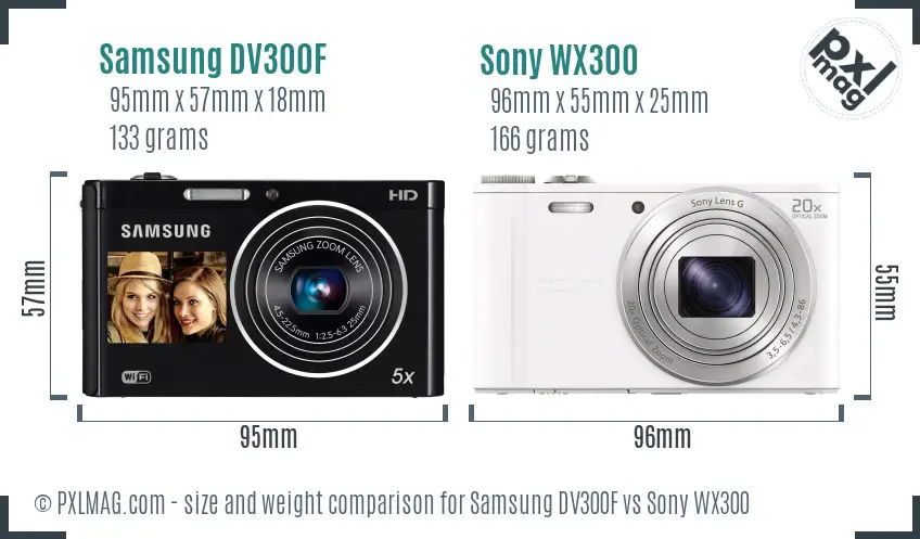 Samsung DV300F vs Sony WX300 size comparison