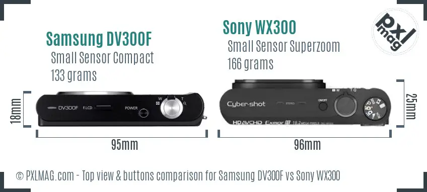 Samsung DV300F vs Sony WX300 top view buttons comparison