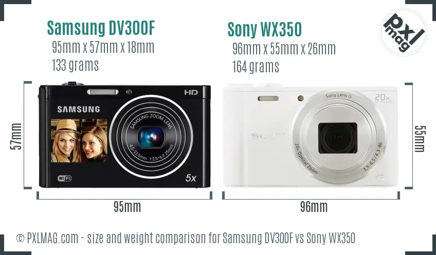 Samsung DV300F vs Sony WX350 size comparison