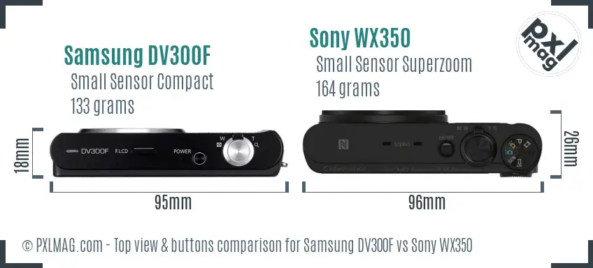 Samsung DV300F vs Sony WX350 top view buttons comparison