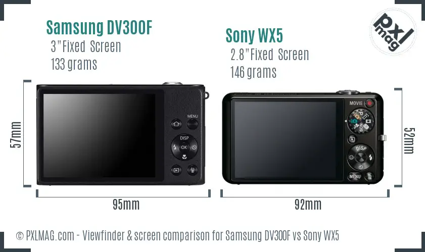 Samsung DV300F vs Sony WX5 Screen and Viewfinder comparison