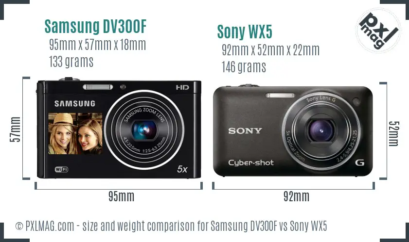 Samsung DV300F vs Sony WX5 size comparison