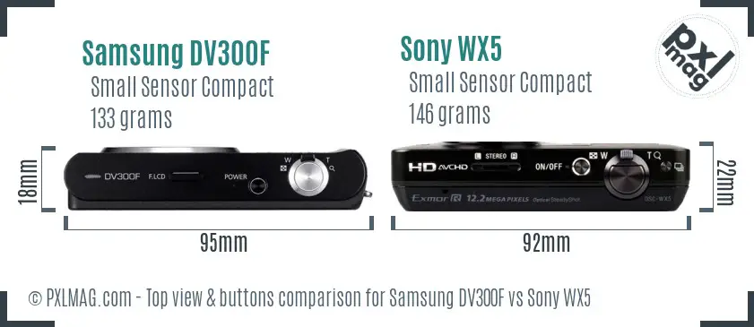 Samsung DV300F vs Sony WX5 top view buttons comparison