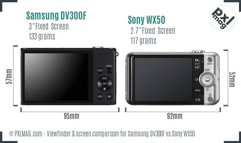 Samsung DV300F vs Sony WX50 Screen and Viewfinder comparison