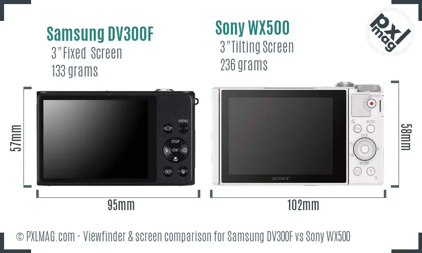 Samsung DV300F vs Sony WX500 Screen and Viewfinder comparison