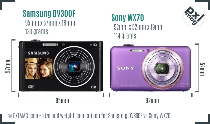 Samsung DV300F vs Sony WX70 size comparison