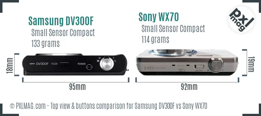 Samsung DV300F vs Sony WX70 top view buttons comparison
