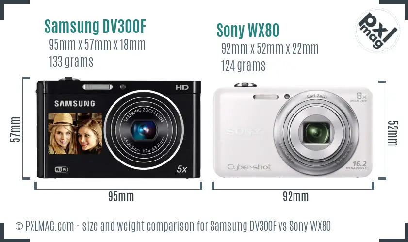 Samsung DV300F vs Sony WX80 size comparison