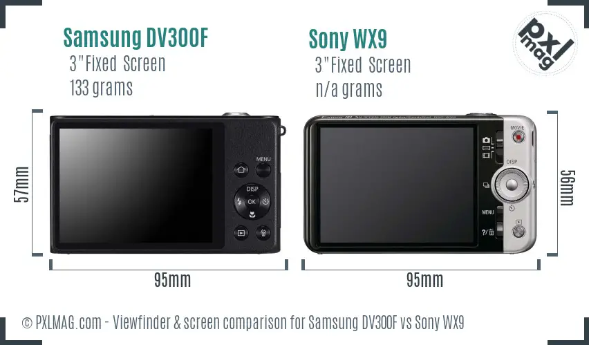 Samsung DV300F vs Sony WX9 Screen and Viewfinder comparison