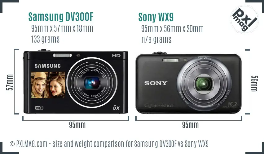 Samsung DV300F vs Sony WX9 size comparison
