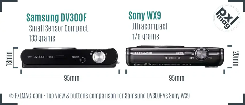 Samsung DV300F vs Sony WX9 top view buttons comparison