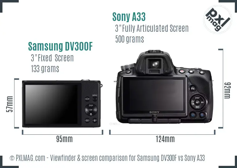 Samsung DV300F vs Sony A33 Screen and Viewfinder comparison