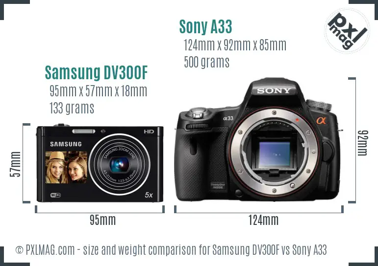 Samsung DV300F vs Sony A33 size comparison