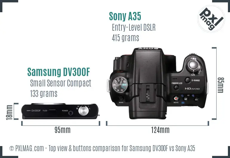 Samsung DV300F vs Sony A35 top view buttons comparison
