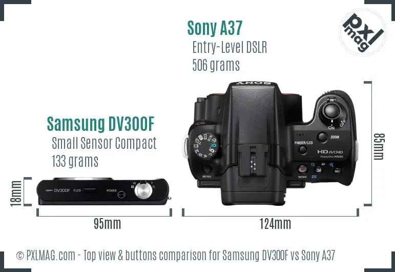 Samsung DV300F vs Sony A37 top view buttons comparison