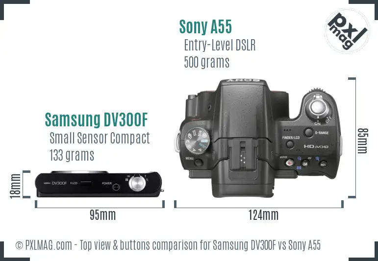 Samsung DV300F vs Sony A55 top view buttons comparison