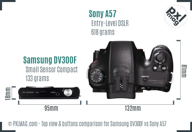 Samsung DV300F vs Sony A57 top view buttons comparison