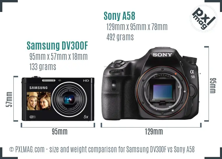 Samsung DV300F vs Sony A58 size comparison