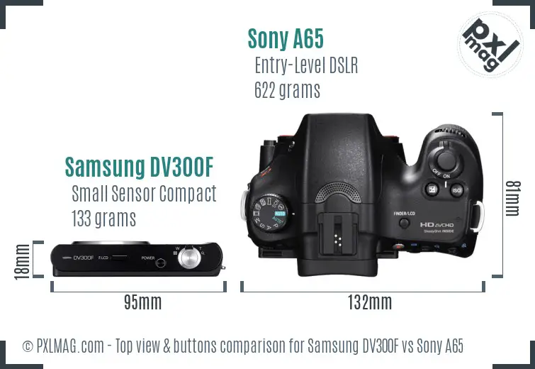 Samsung DV300F vs Sony A65 top view buttons comparison