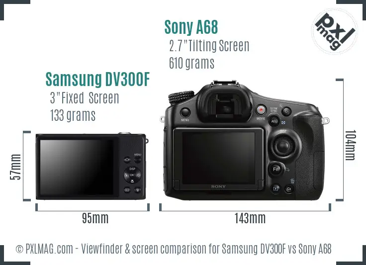 Samsung DV300F vs Sony A68 Screen and Viewfinder comparison