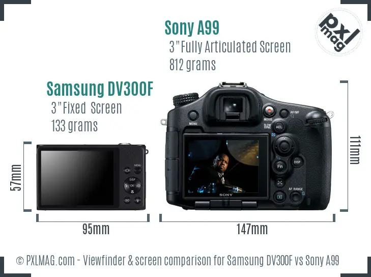 Samsung DV300F vs Sony A99 Screen and Viewfinder comparison