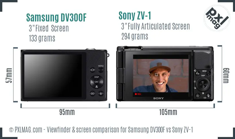 Samsung DV300F vs Sony ZV-1 Screen and Viewfinder comparison