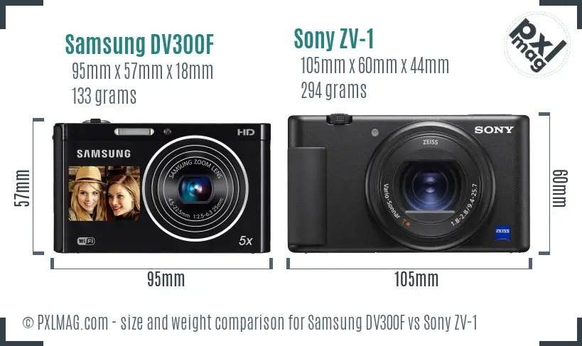 Samsung DV300F vs Sony ZV-1 size comparison