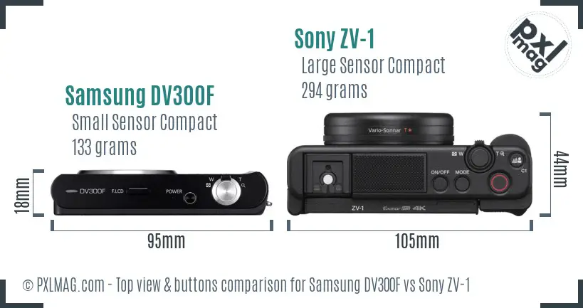 Samsung DV300F vs Sony ZV-1 top view buttons comparison