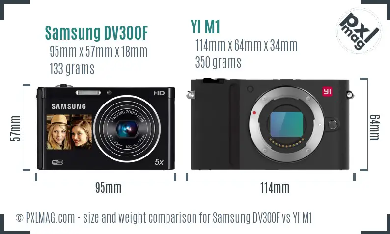 Samsung DV300F vs YI M1 size comparison