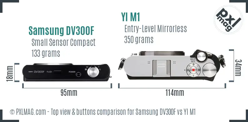 Samsung DV300F vs YI M1 top view buttons comparison