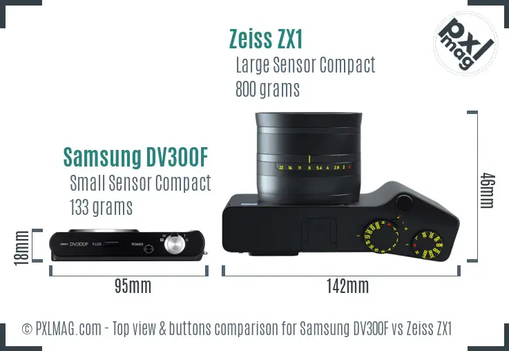 Samsung DV300F vs Zeiss ZX1 top view buttons comparison
