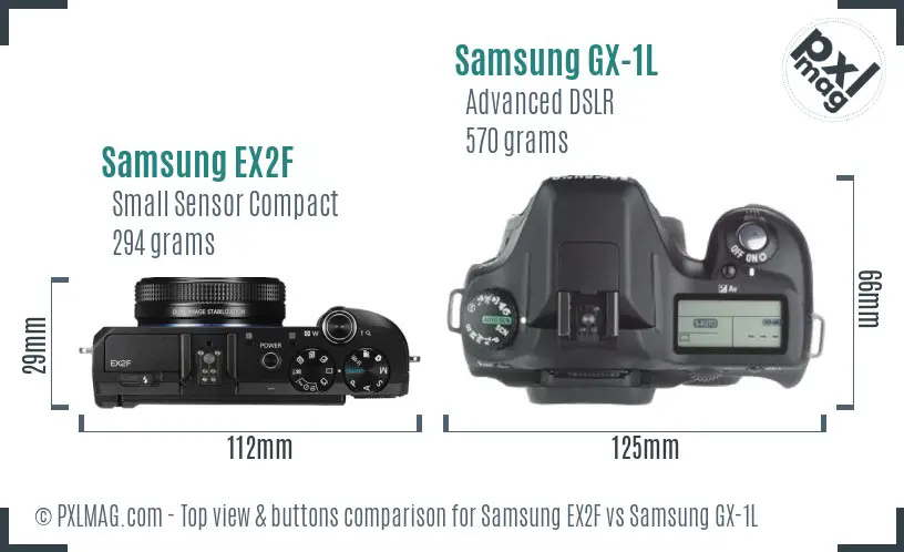 Samsung EX2F vs Samsung GX-1L top view buttons comparison
