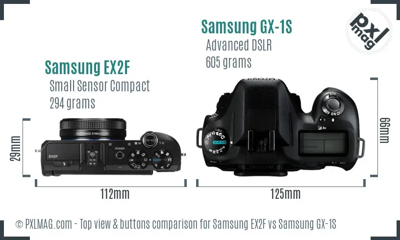 Samsung EX2F vs Samsung GX-1S top view buttons comparison