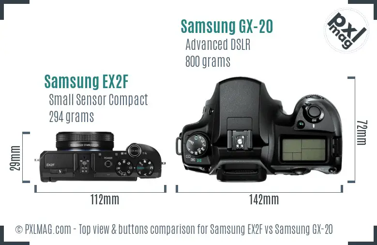 Samsung EX2F vs Samsung GX-20 top view buttons comparison