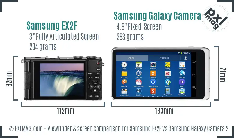 Samsung EX2F vs Samsung Galaxy Camera 2 Screen and Viewfinder comparison