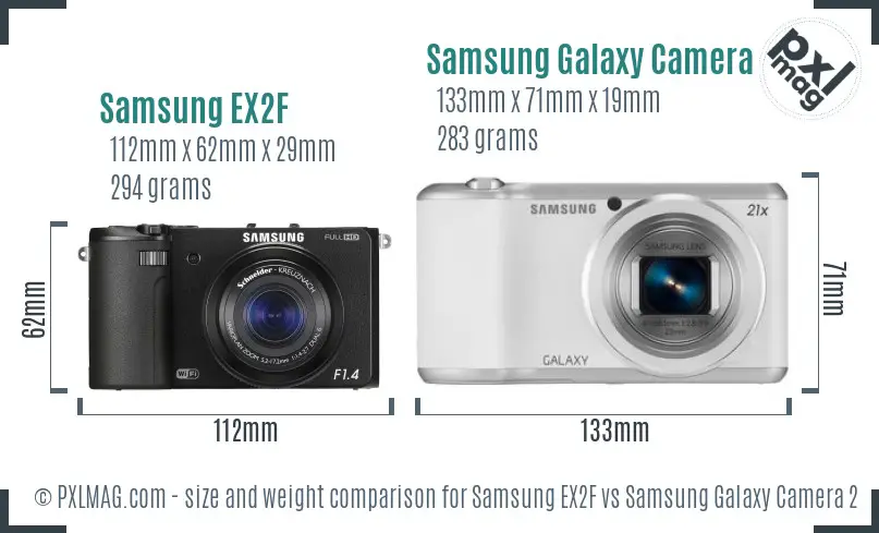 Samsung EX2F vs Samsung Galaxy Camera 2 size comparison