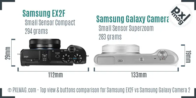 Samsung EX2F vs Samsung Galaxy Camera 2 top view buttons comparison