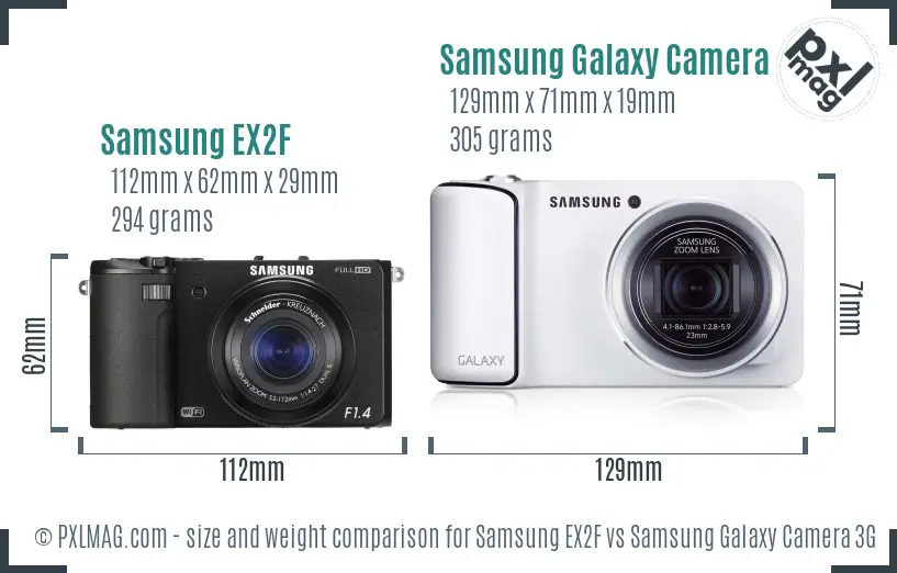 Samsung EX2F vs Samsung Galaxy Camera 3G size comparison