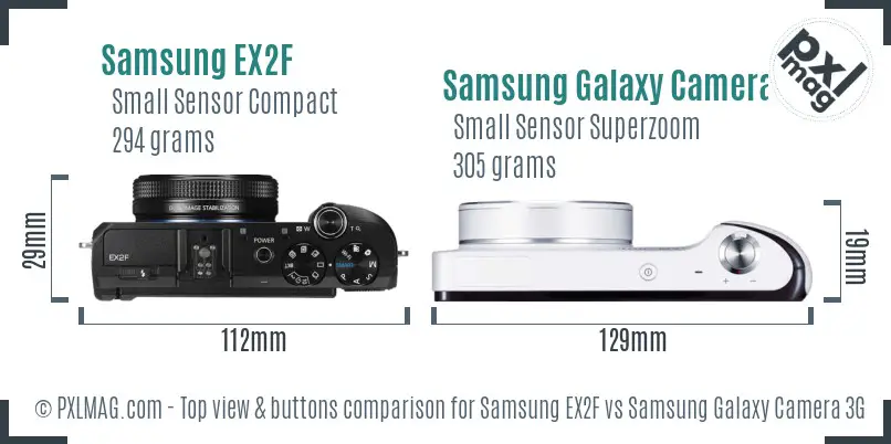 Samsung EX2F vs Samsung Galaxy Camera 3G top view buttons comparison