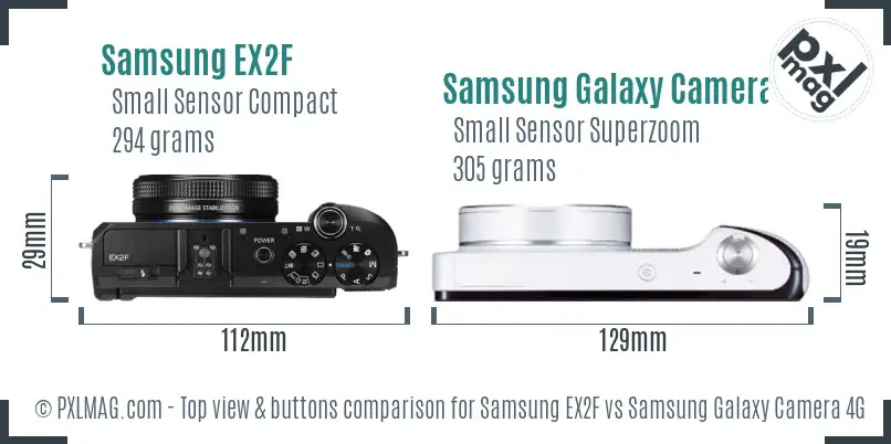 Samsung EX2F vs Samsung Galaxy Camera 4G top view buttons comparison