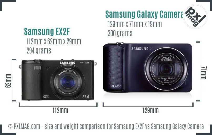 Samsung EX2F vs Samsung Galaxy Camera size comparison