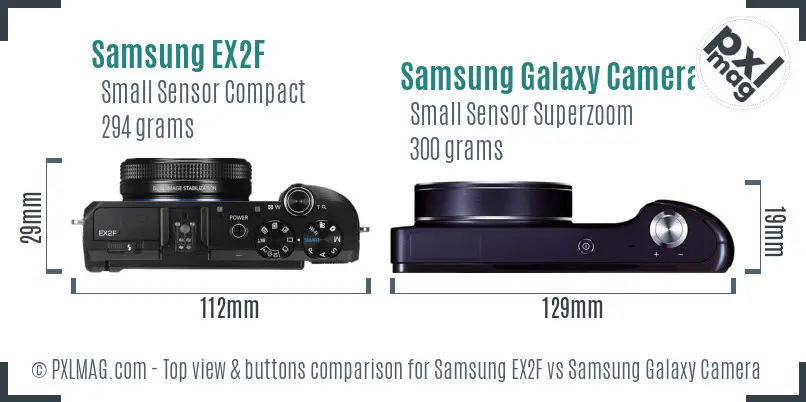 Samsung EX2F vs Samsung Galaxy Camera top view buttons comparison