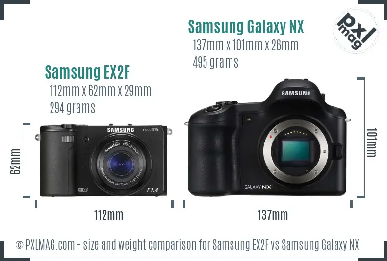 Samsung EX2F vs Samsung Galaxy NX size comparison