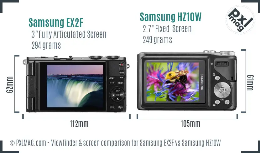 Samsung EX2F vs Samsung HZ10W Screen and Viewfinder comparison