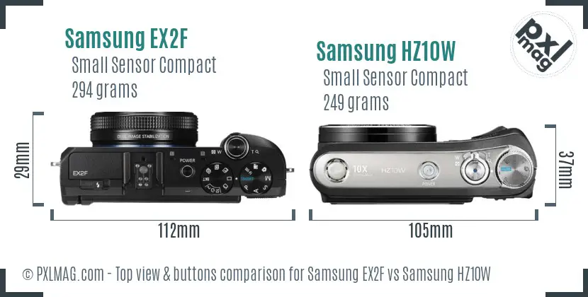 Samsung EX2F vs Samsung HZ10W top view buttons comparison