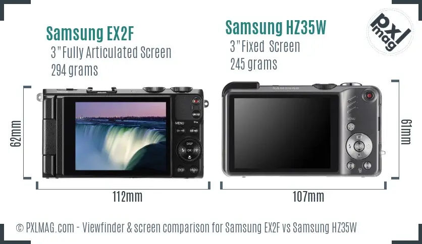 Samsung EX2F vs Samsung HZ35W Screen and Viewfinder comparison