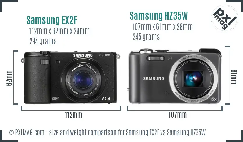 Samsung EX2F vs Samsung HZ35W size comparison